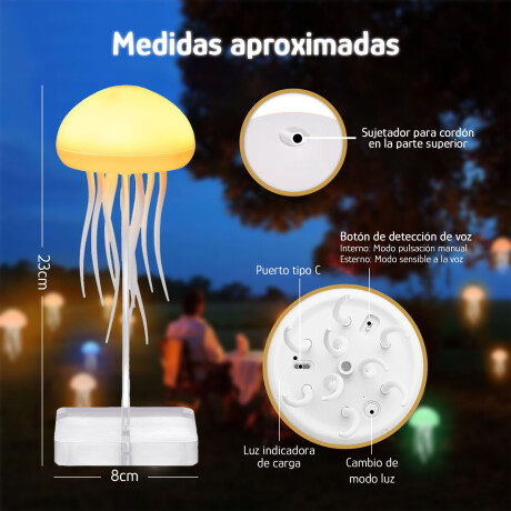 Lámpara Medusa LED Multicolor USB Con Movimiento Recargable Blanco