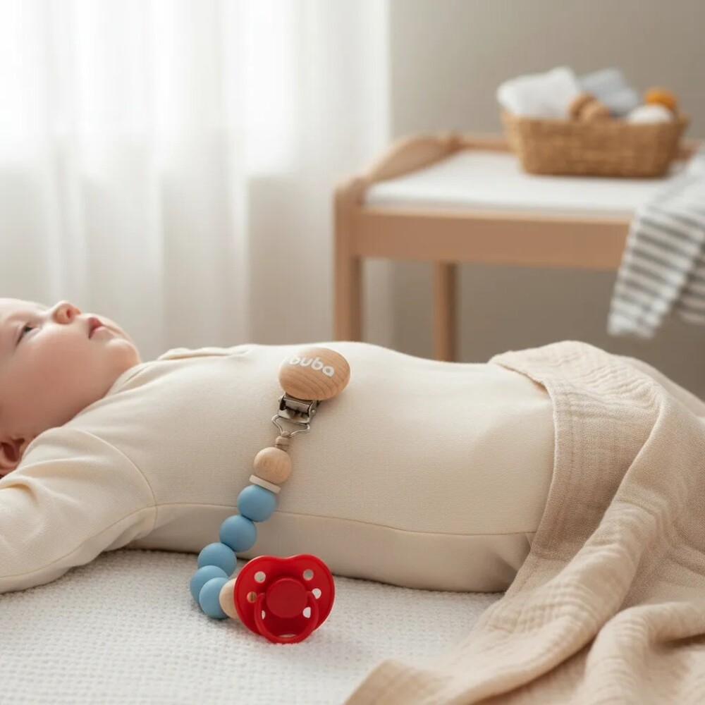 Clip para chupete silicona & bambu BUBA celeste