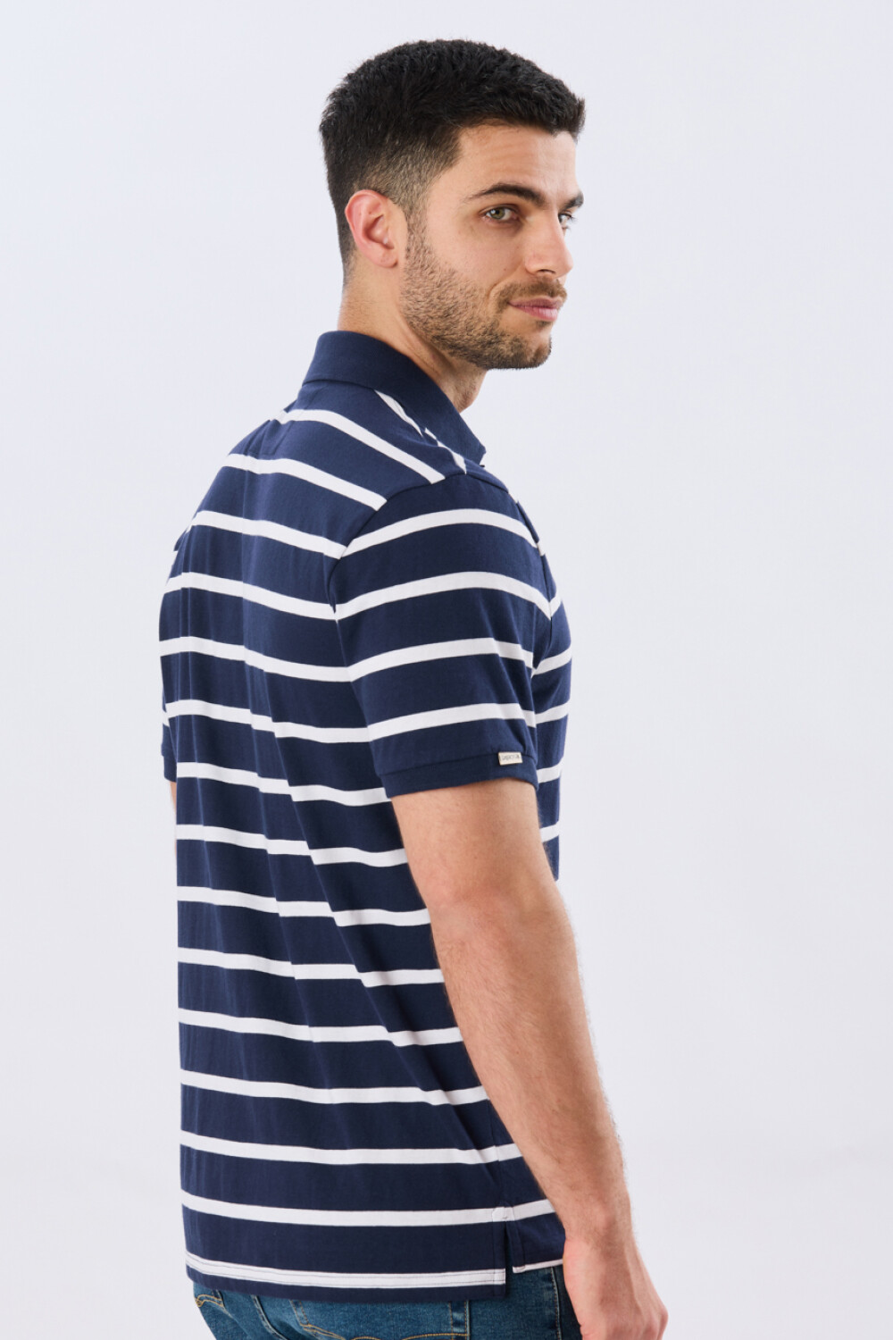 REMERA POLO RAYADA JERSEY Azul Oscuro
