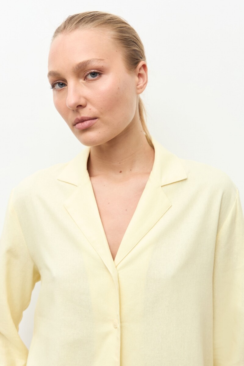 Camisa lino cuello solapa amarillo claro