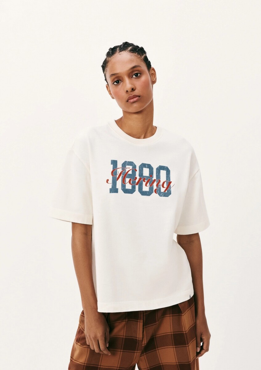 CAMISETA OVERSIZED CON ESTAMPA - BEIGE 