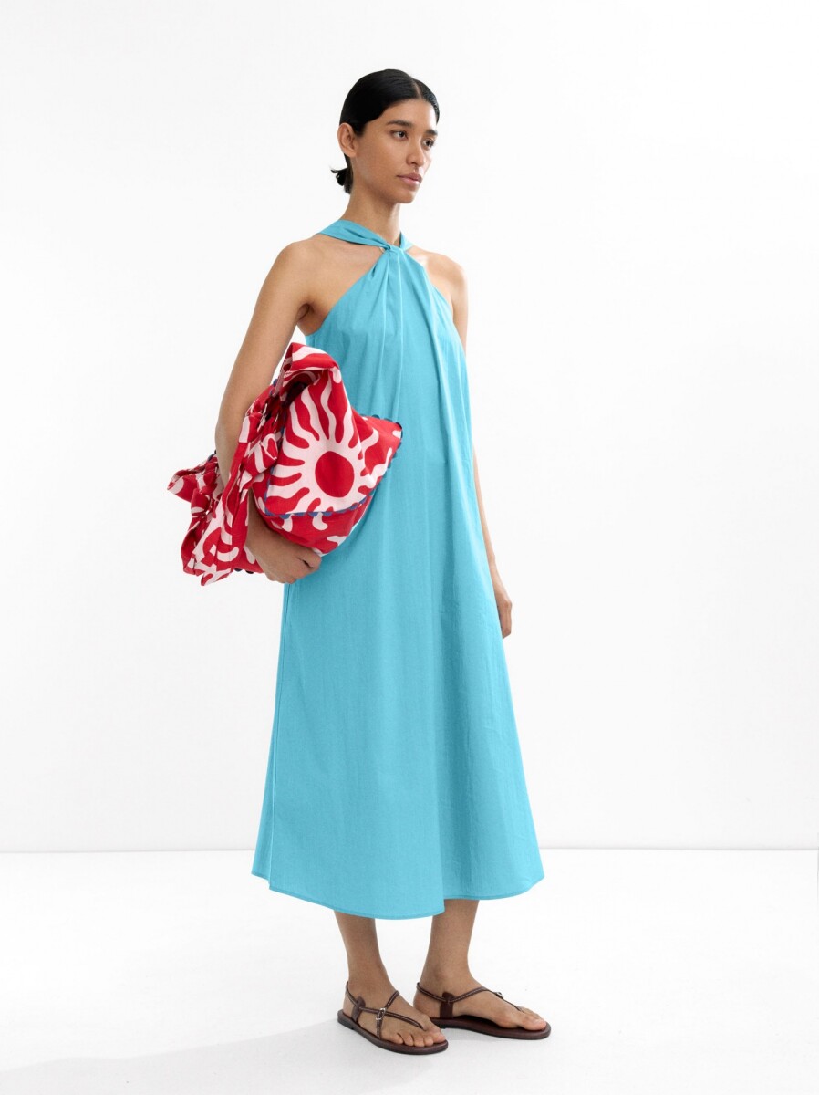 Vestido Fluido Halter - azul 