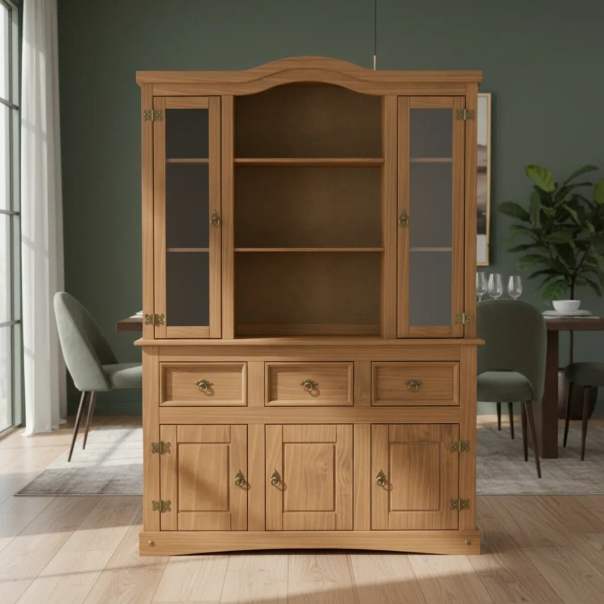 Cristalero Armario Lumax Aparador 5 puertas 3 cajones madera maciza 