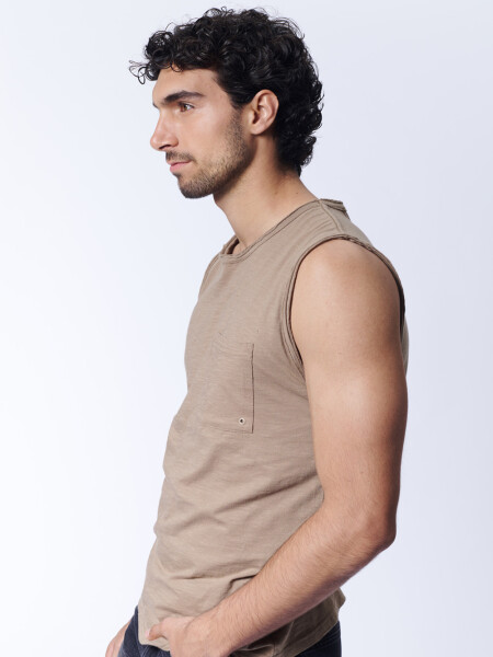 Musculosa slub bolsillo Visón