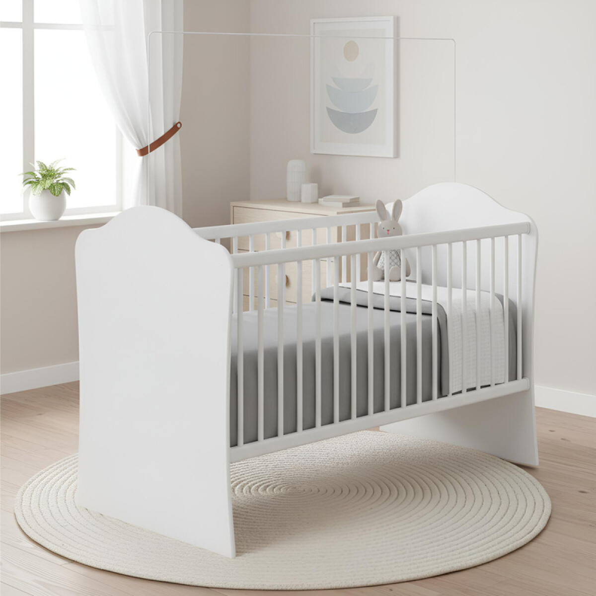 Cuna Bebé Berco Blanca - 3 Alturas + Soporte Mosquitero y Barandas No Tóxicas 