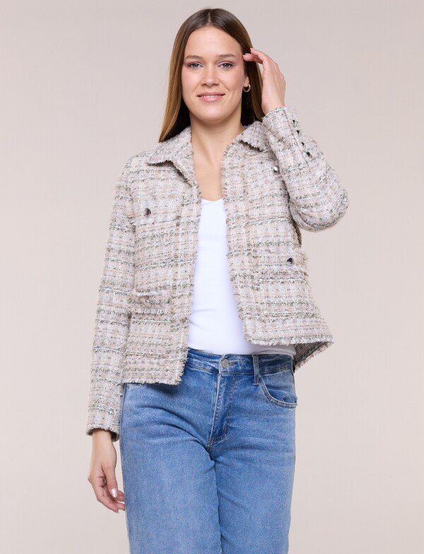 Chaqueta Tweed Con Bordes Desflecados MULTI/BEIGE
