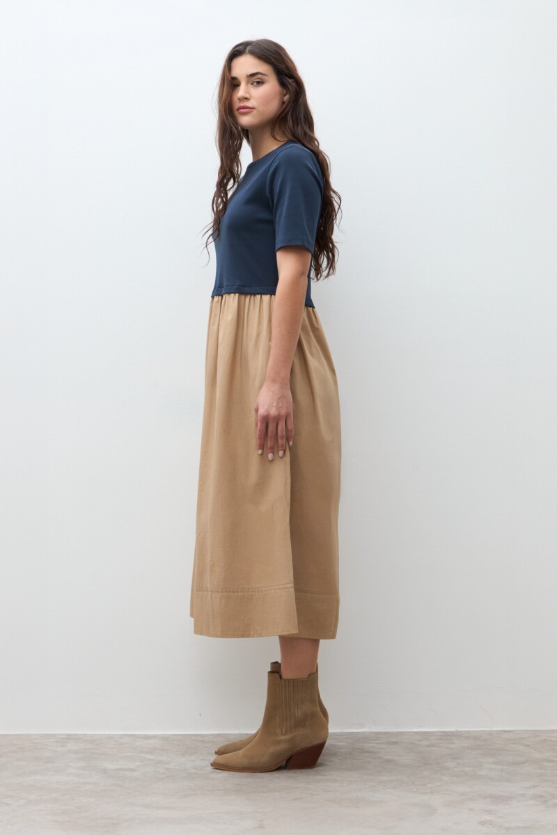 Vestido bicolor manga corta azul marino