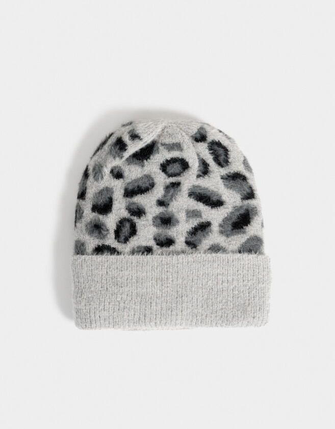 Gorro Color Block Gorro Tejido Animal Print - Gris Medio