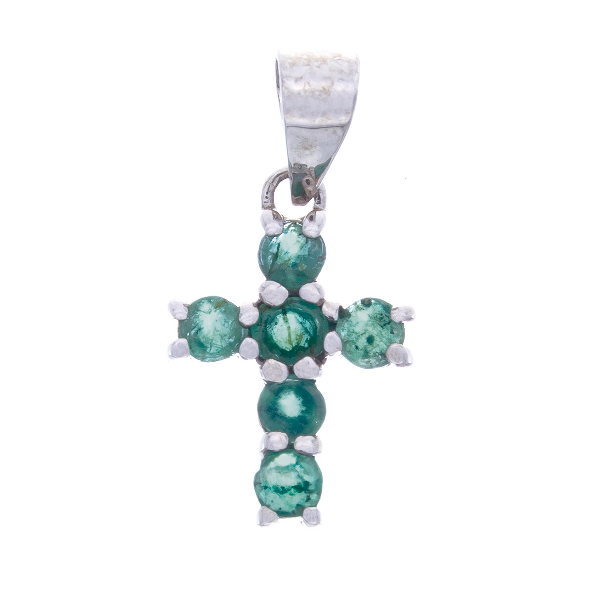 Cruz de plata 925 rodinada con esmeralda 