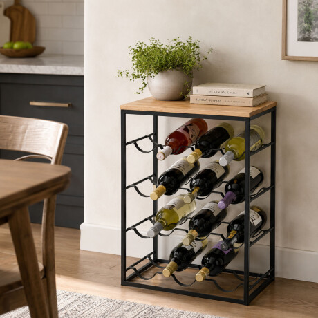 Botellero Expositor Mueble de Pie para 12 Botellas de Vino Negro