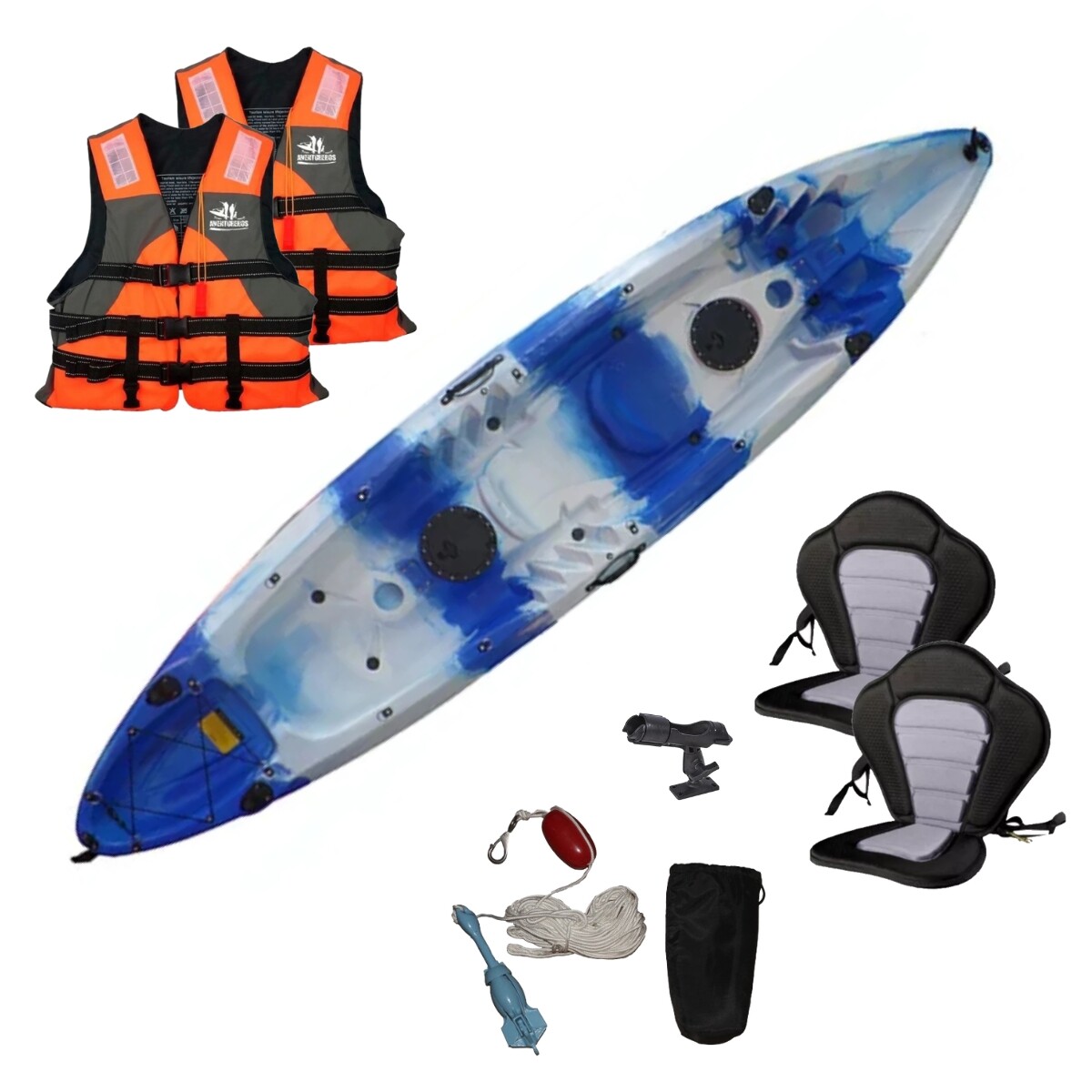 Kayak triplo 2 adultos + 1 niño con sillín - Azul blanco 