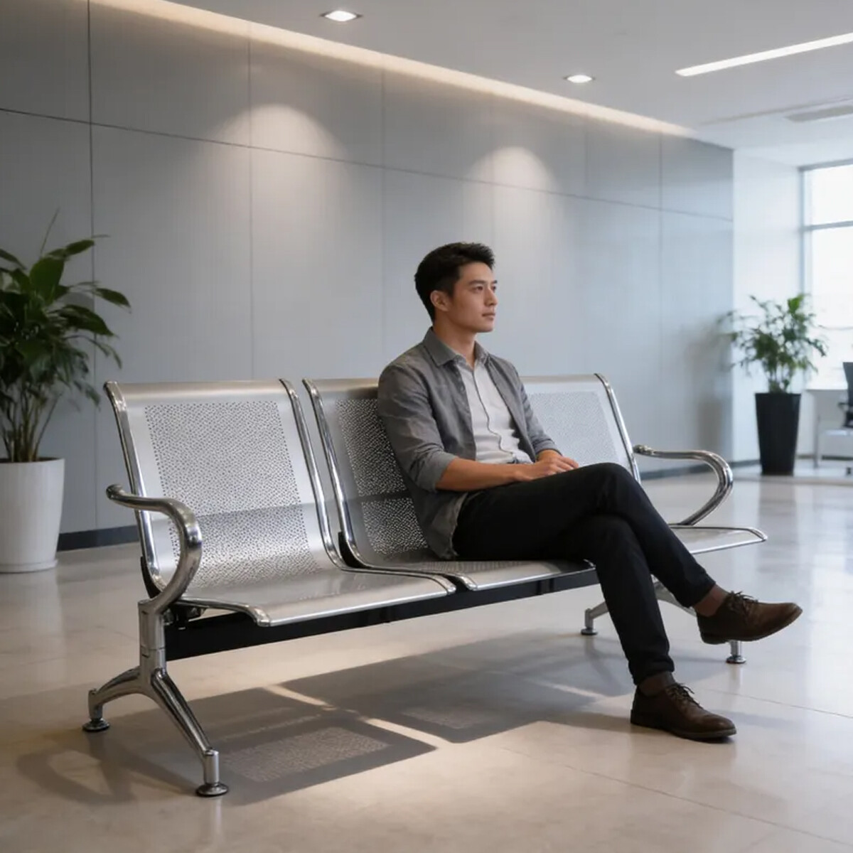 Tandem De 3 Asientos De Metal Para Sala De Espera - Plateado 