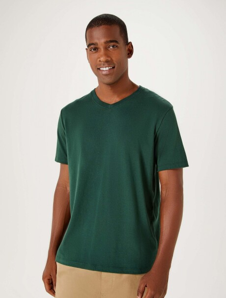 CAMISETA BÁSICA MANGA CORTA CUELLO EN V VERDE