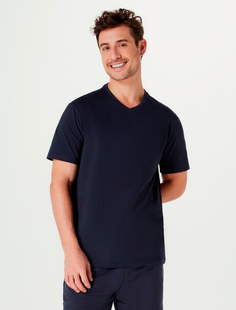 CAMISETA UNISSEX ESCOTE V SUPER COTTON AZUL