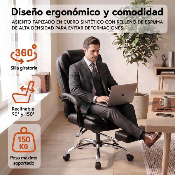 Silla Oficina Sillon Escritorio Ejecutiva Ergonomica Cuero con apoyapies IMBACK Color Negro Silla Oficina Sillon Escritorio Ejecutiva Ergonomica Cuero con apoyapies IMBACK Color Negro