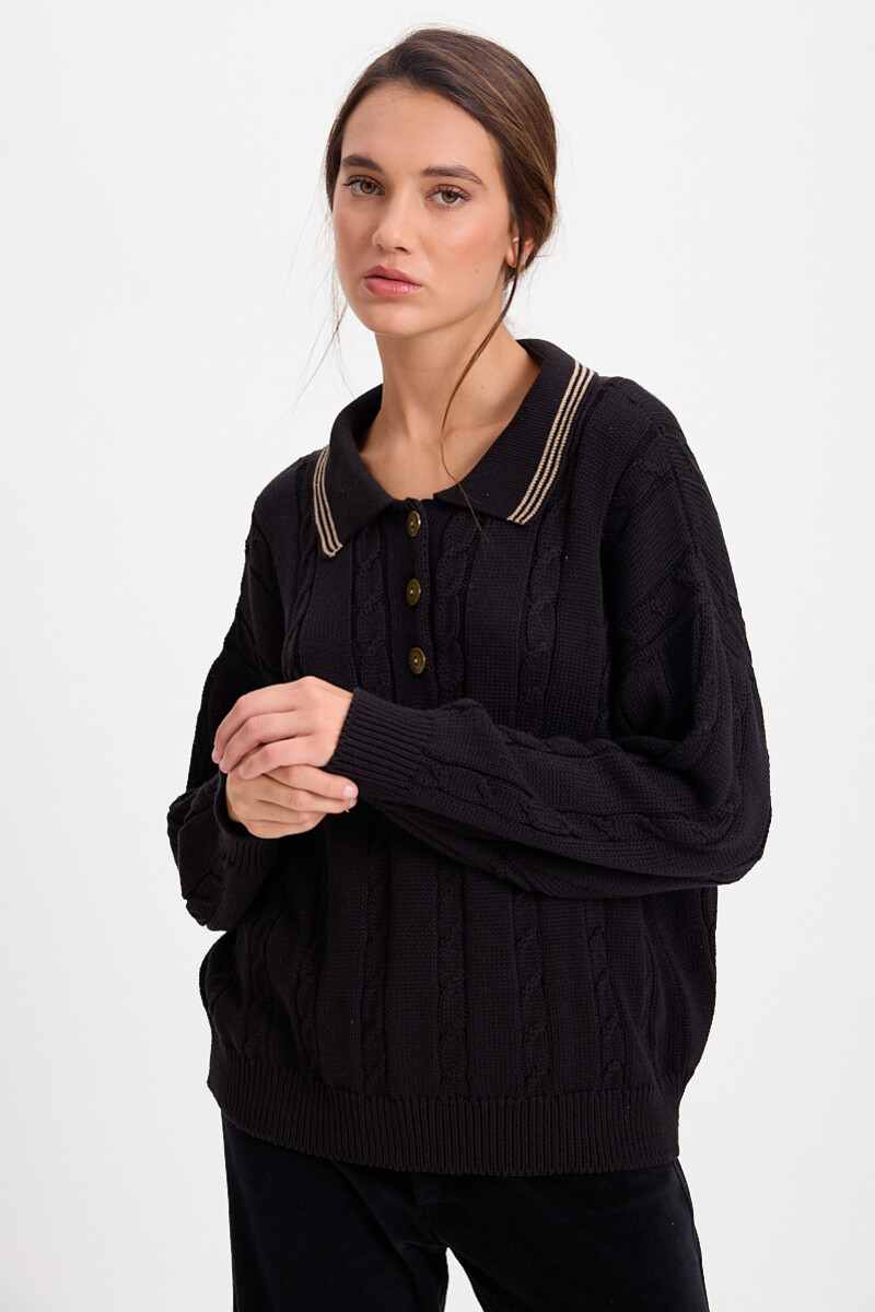 Sweater Trenzado Negro/Vison