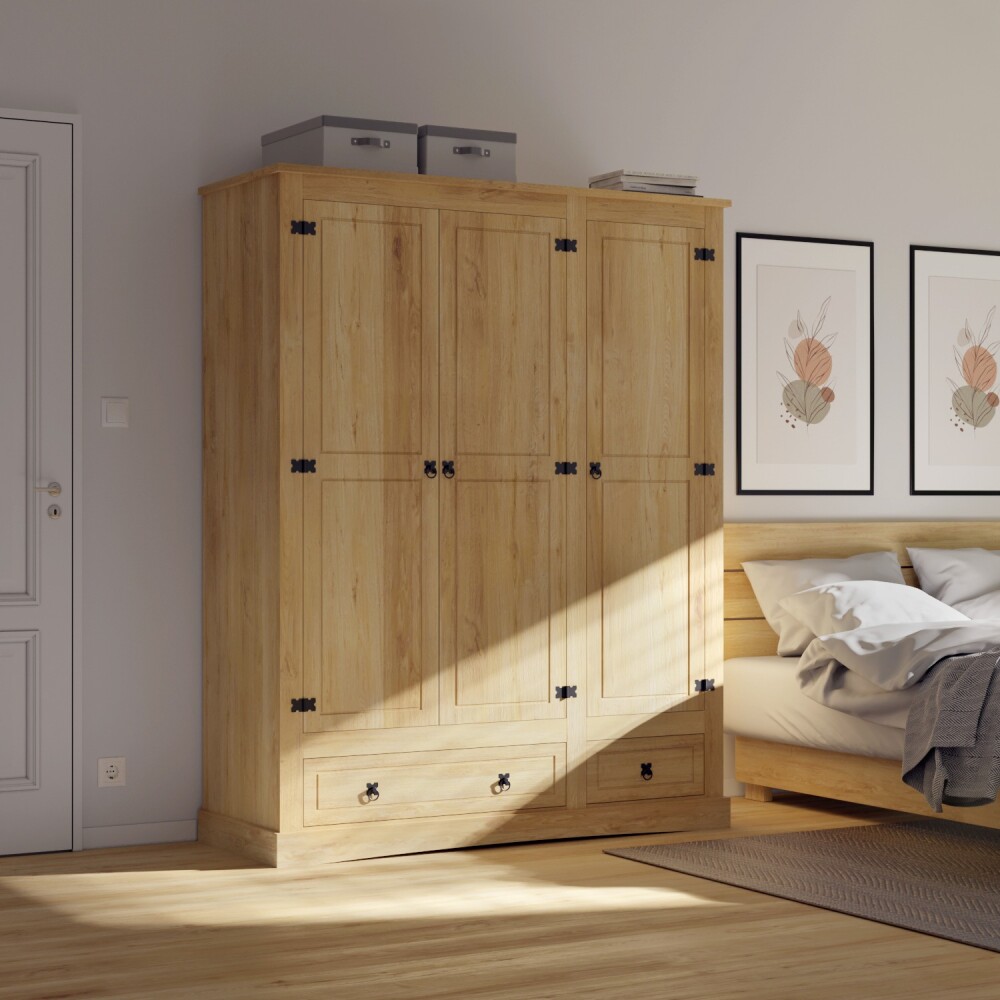 Ropero 3 Puertas 2 Cajones Madera - Linea Mexicana Natural