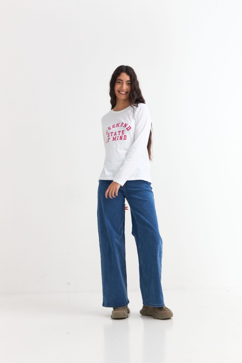 Remera m/l cuello a la base estampada BLANCO Y ROJO