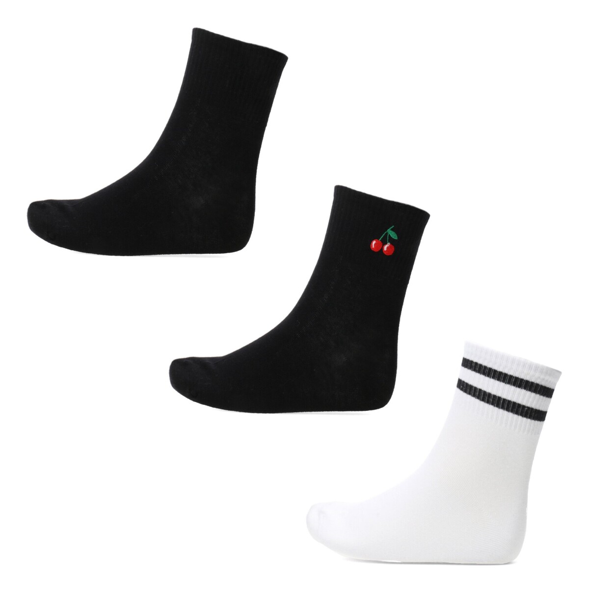 Medias de Mujer Miss Carol pack x3 raya - Blanco - Negro 