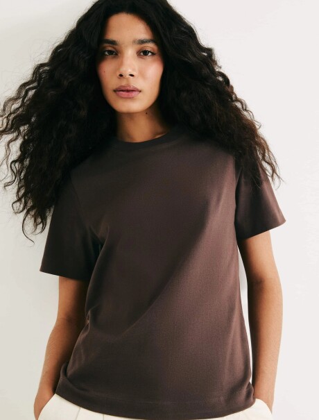 BLUSA FEMENINA SUPER COTTON MANGA CORTA MARRÓN