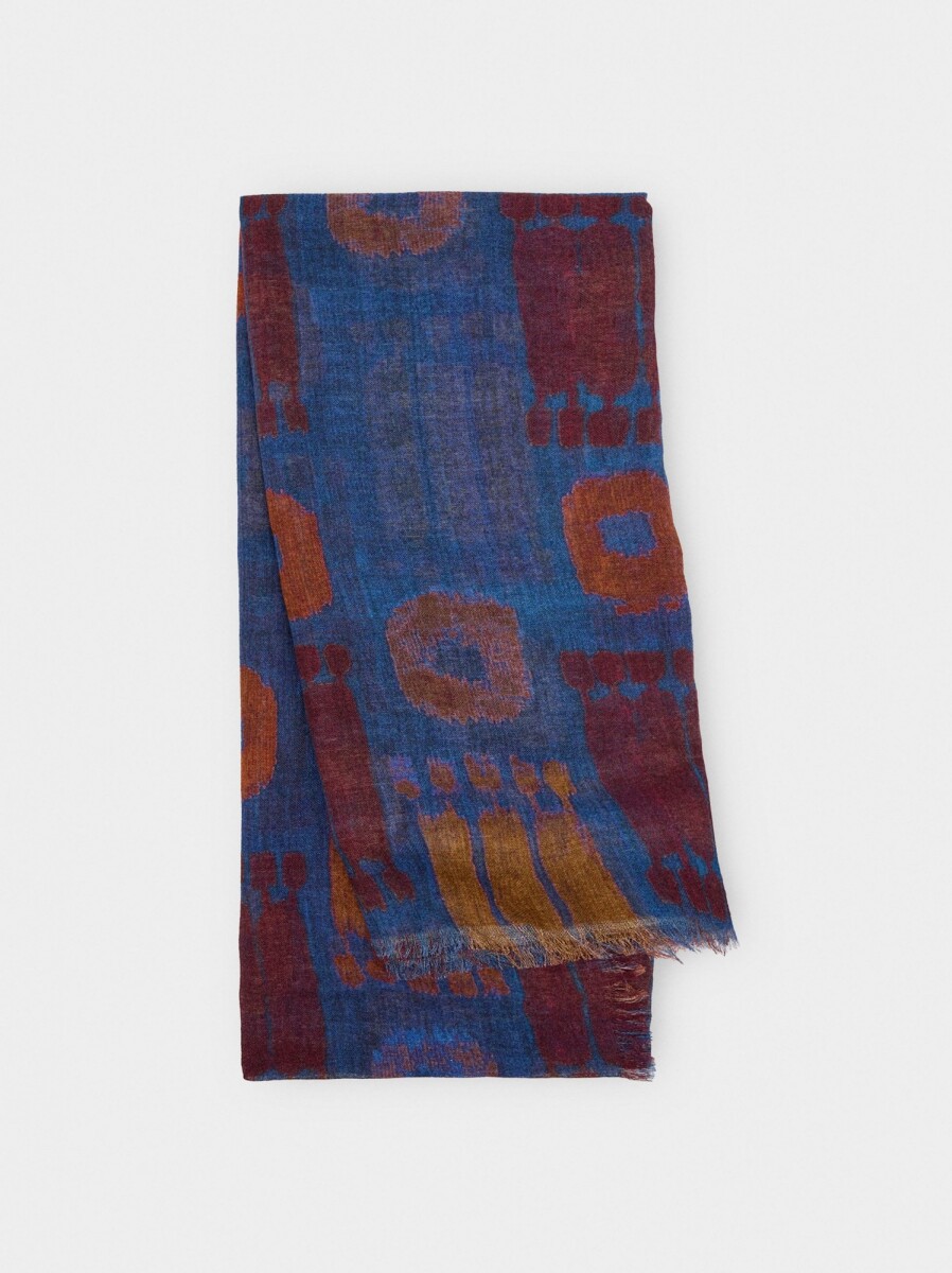 Pañuelo Estampado De Lino Y Algodón - azul 