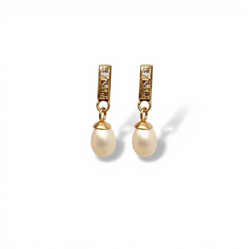 Caravanas Perlas y Zirconias - Oro bajo - Perla de río y zirconia- CA8224 conperla