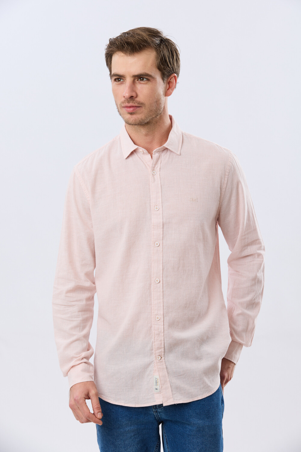 CAMISA DE LINO RAYADA Rosa