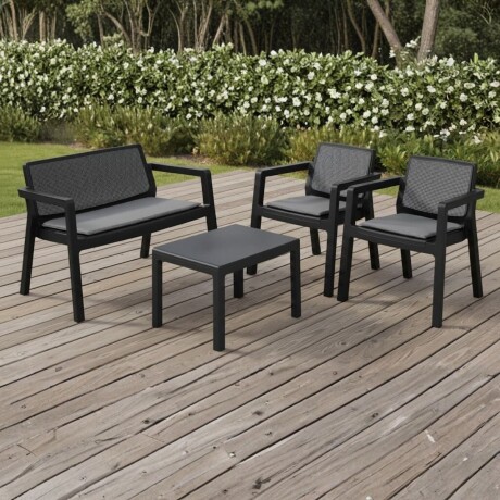 Juego Prestij de jardín 3 sillones con almohadones + mesa NEGRO