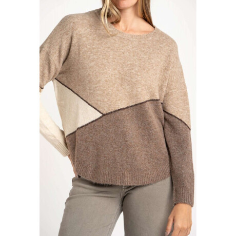 Sweater Intarsia Color Block Marron