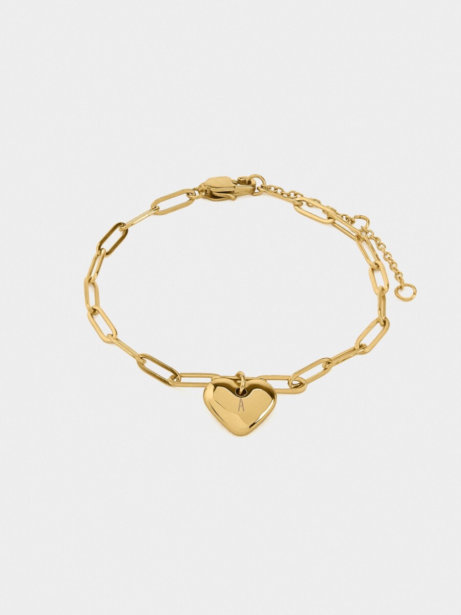 Pulsera De Eslabones Con Corazón - Acero Inoxidable dorado