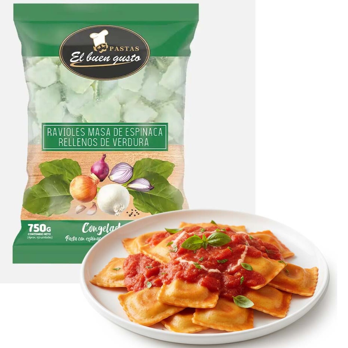 Ravioles de Espinaca con Verduras 750g El Buen Gusto 