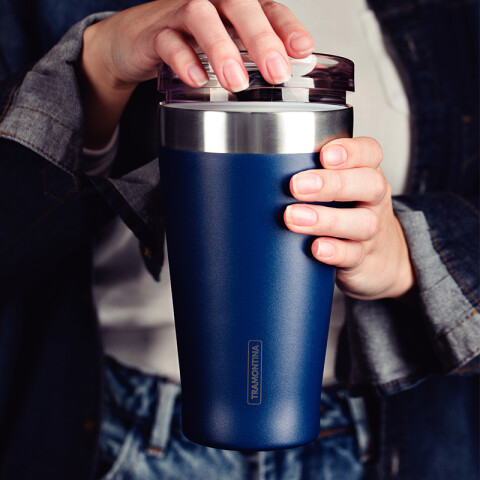 Vaso térmico azul con tapa 550ml. "EXATA" -TRAMONTINA TF6714