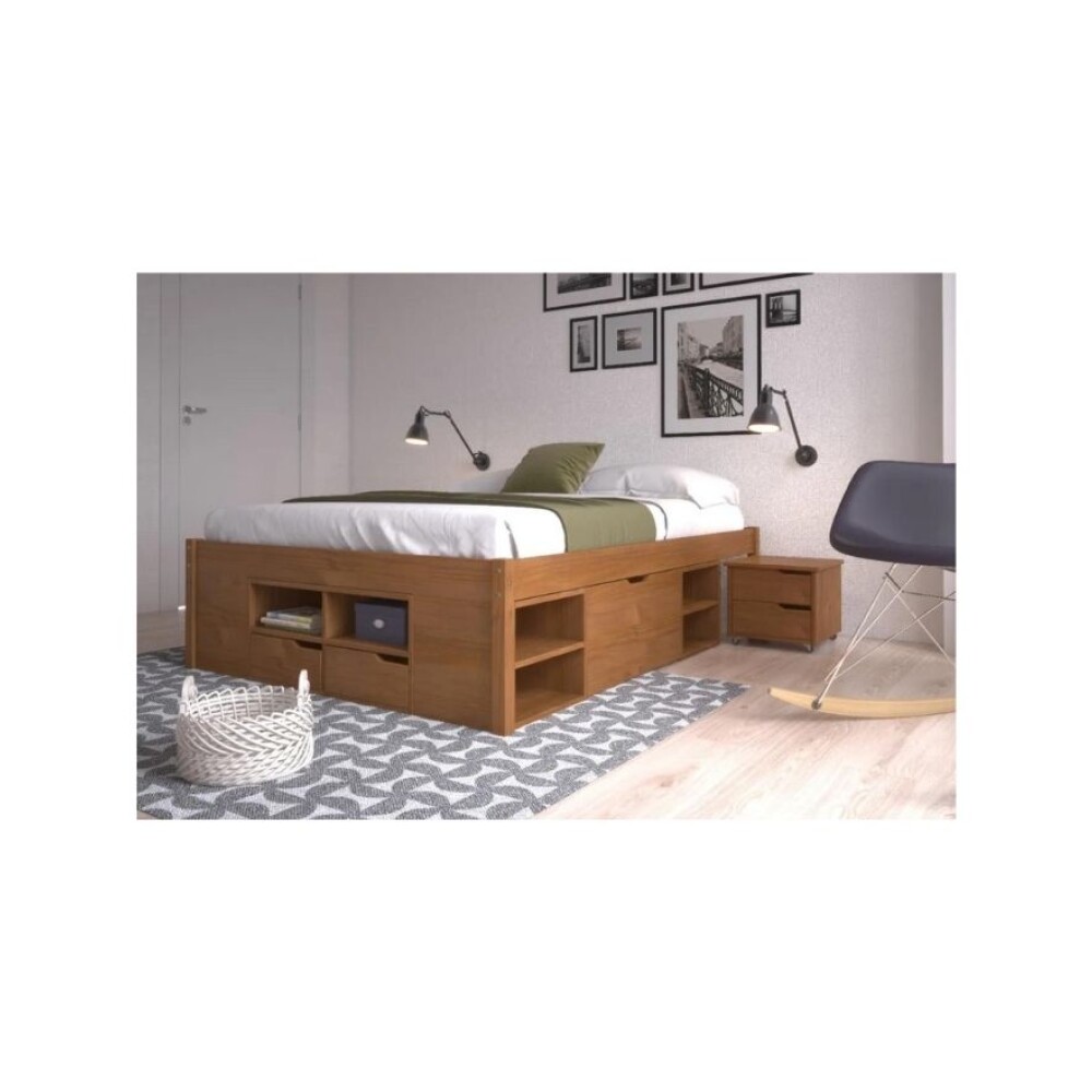 Cama Madera Maciza Con Cajones - Queen - Linea charme Amendoa