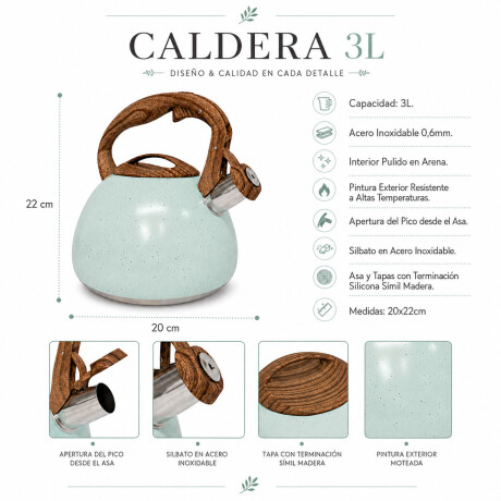 Caldera Silbadora 3L Cuori Acqua Ac. Inox Simil Mango Madera Verde