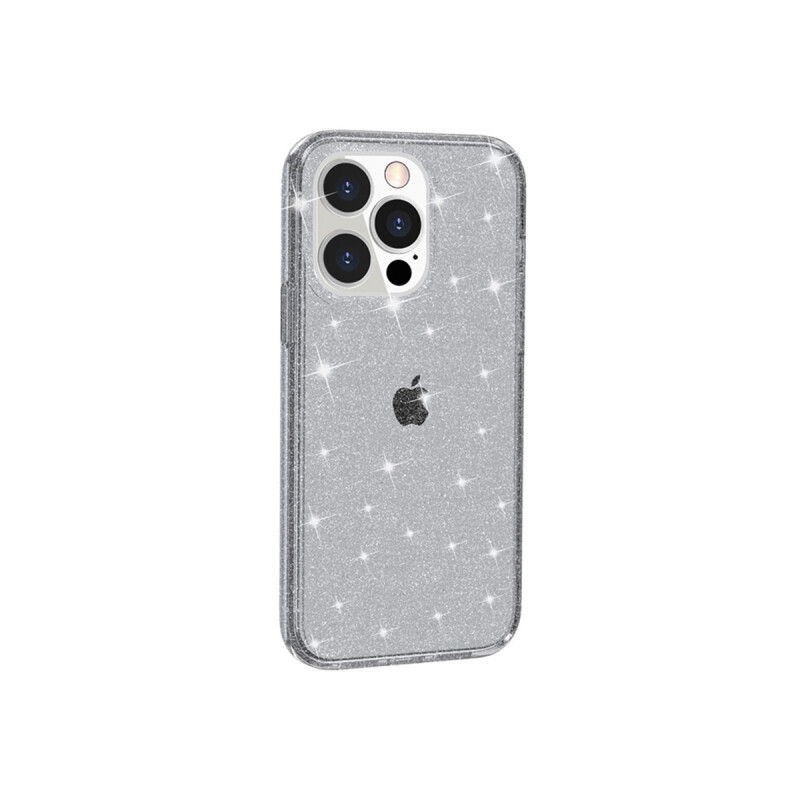 Protector rígido iPhone 14 Pro Max transparente gris con brillos Protector Rígido Iphone 14 Pro Max Transparente Gris Con Brillos