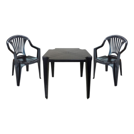 Juego De Mesa Plastica + 2 Sillas Plástico Resistente Negras Negro