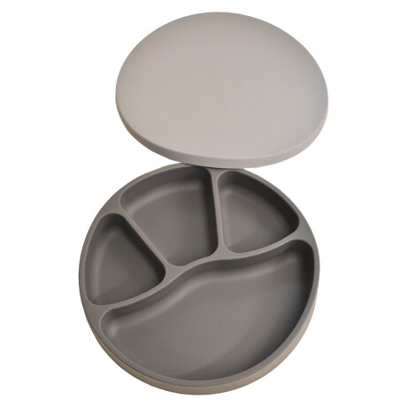 Plato Redondo c/ Separaciones y Tapa Comida Bebé en Silicona Gris