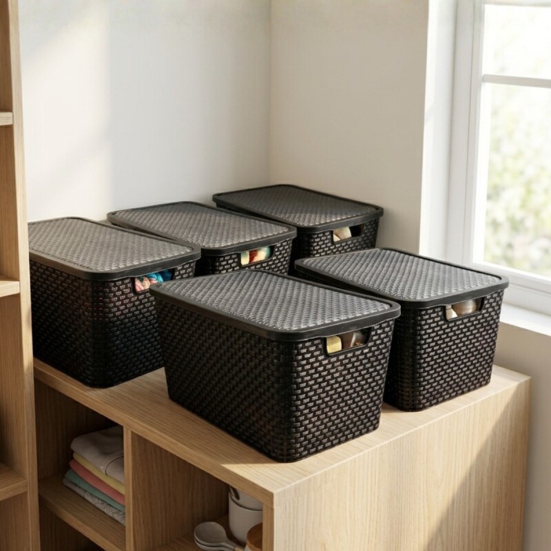 Set x5 Caja ratán 7 lts NEGRO