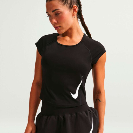 Remera Nike Tempo Swoosh Run Dri-Fit Manga Corta de Mujer Negro
