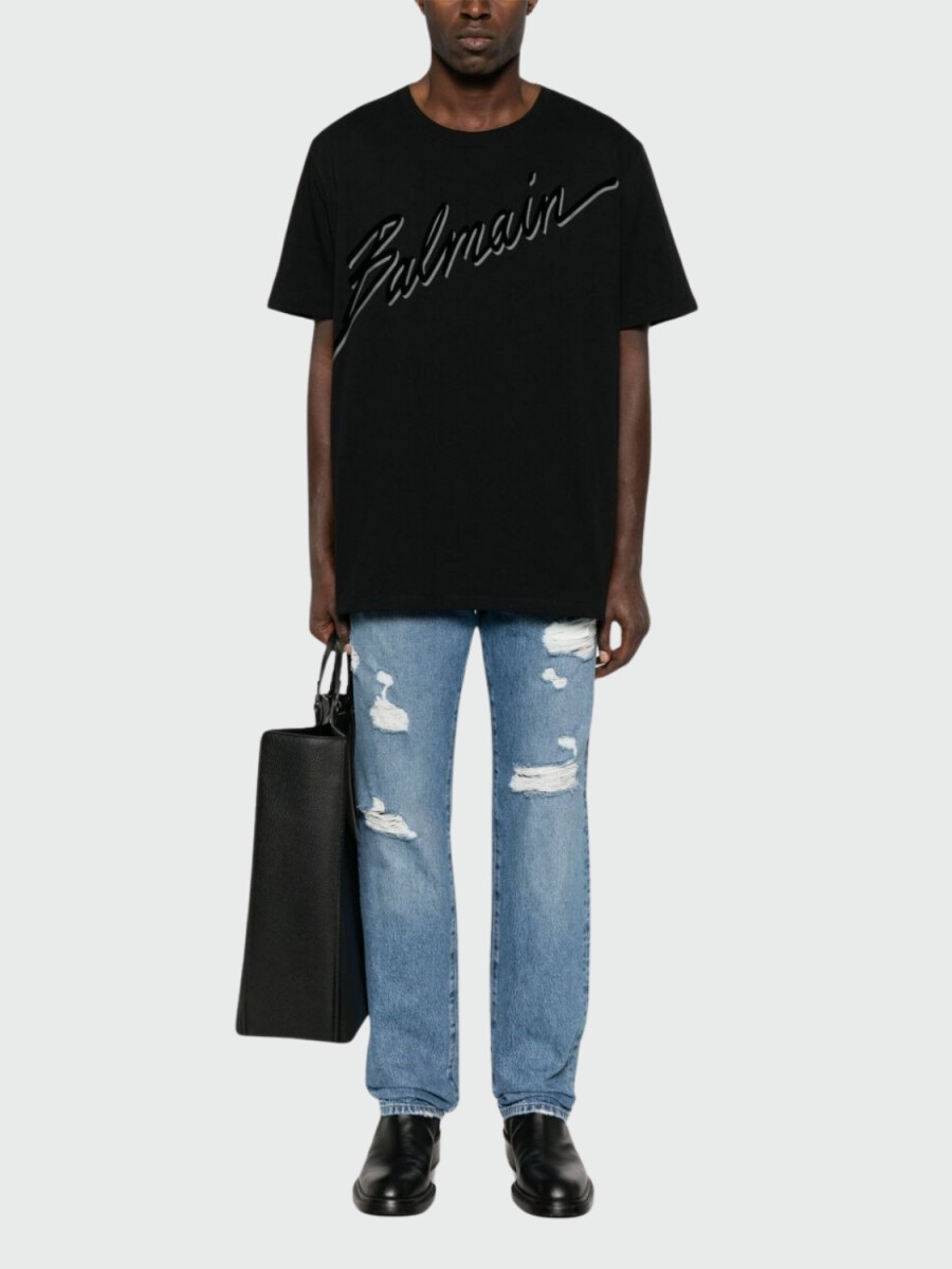 Balmain - Remera de algodón con logo en la parte delantera 