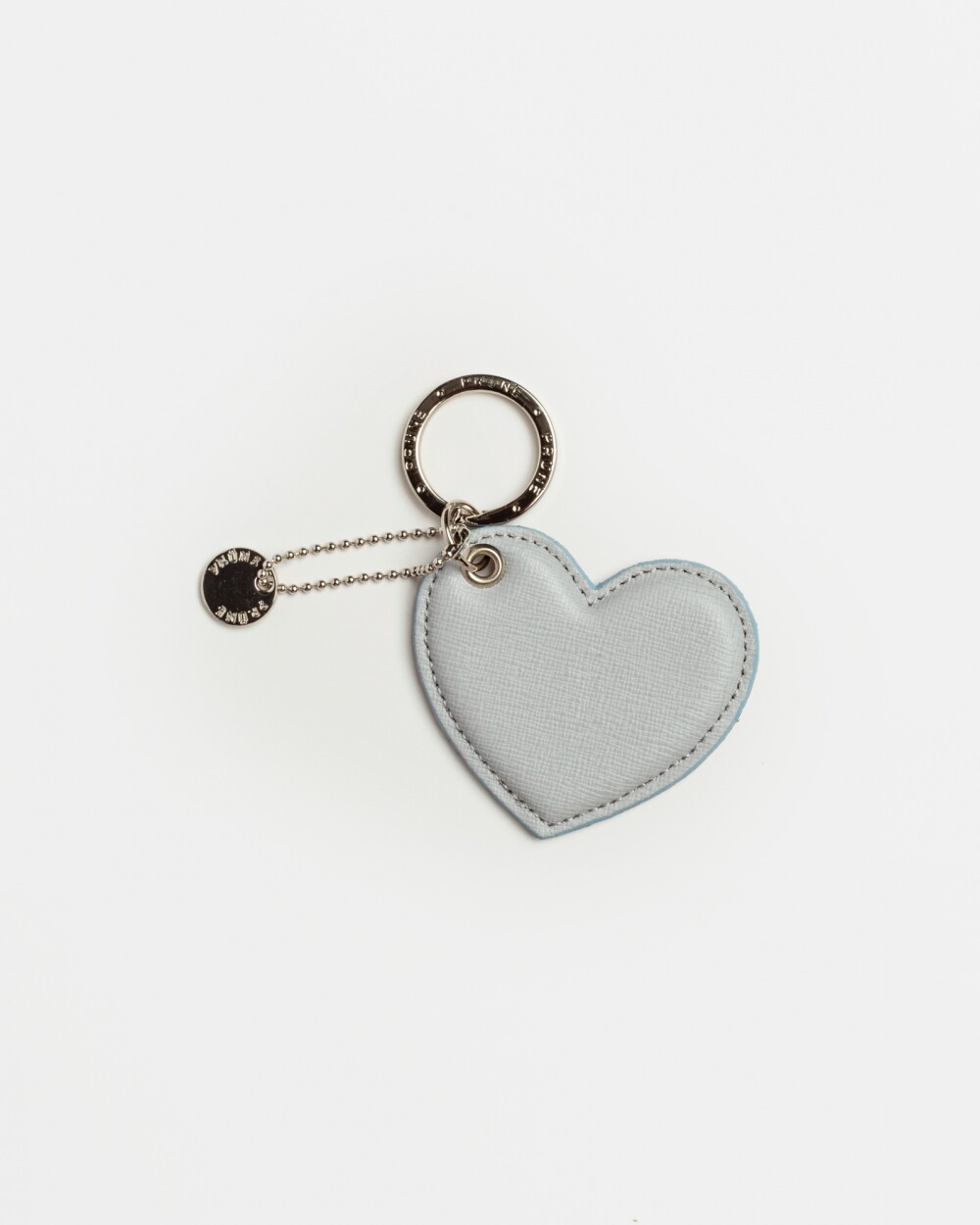 Llavero Heart En Cuero Grabado Saffiano Celeste