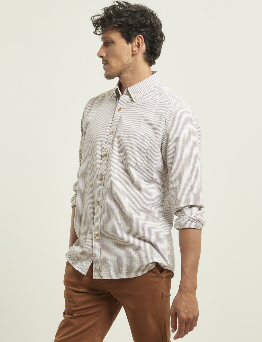 012503 CAMISA HARRINGTON LABEL Kaki / Blanco