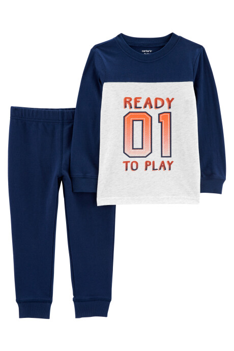 Set dos piezas pantalón y remera de algodón diseño colorblock Sin color