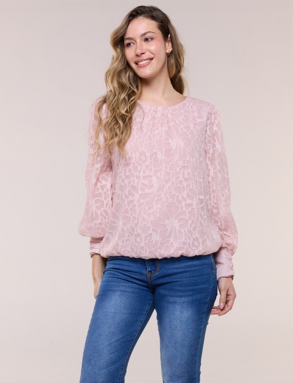 Blusa Texturada Devoré Con Mangas Abullonadas ROSA