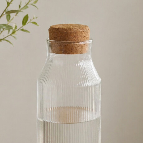 Botella de vidrio facetado de 1.2L con tapa de bambú Sc