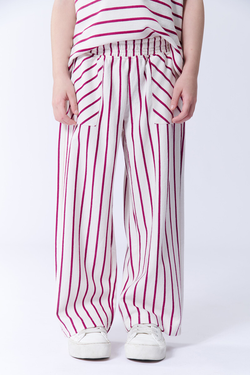 Pantalón con bolsillos rayas Fucsia