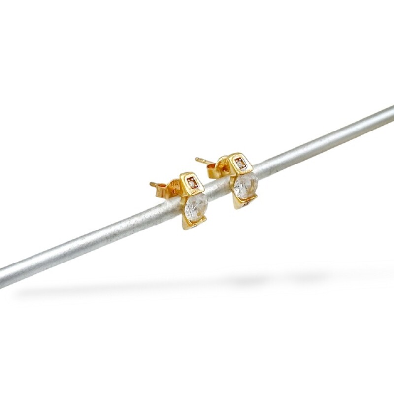 Caravanas Barras de oro - Oro bajo - Zirconia - CA8135 conpiedra