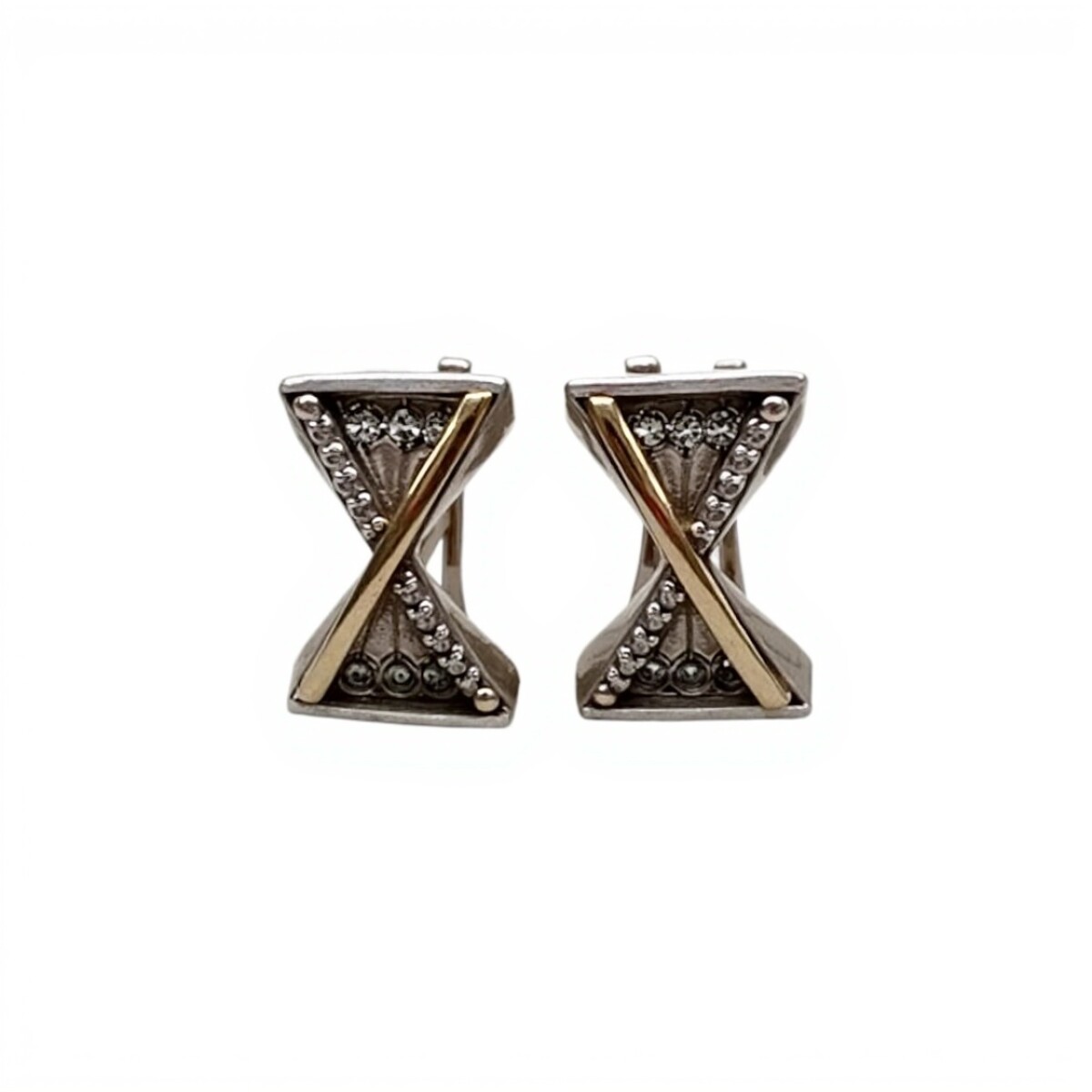Caravanas Reloj de Arena-Plata y oro-Piedra Zirconia-CA5150 - conpiedra 