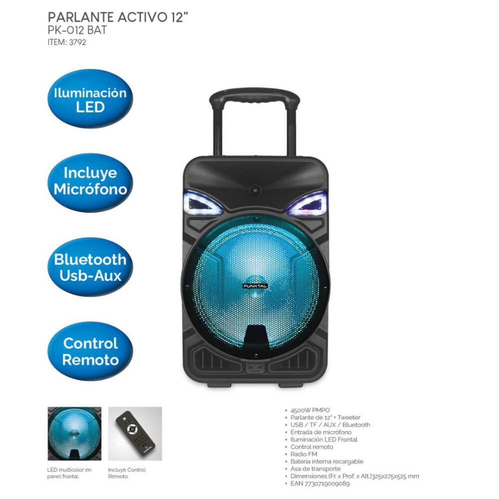 Parlante Activo Bluetooth - Punktal - Portátil Negro con Batería Recargable Parlante Activo Bluetooth - Punktal - Portátil Negro con Batería Recargable