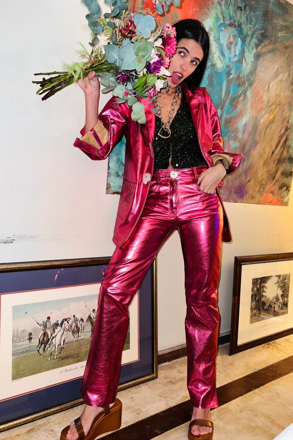 Leather Jeans Galácticos Fucsia
